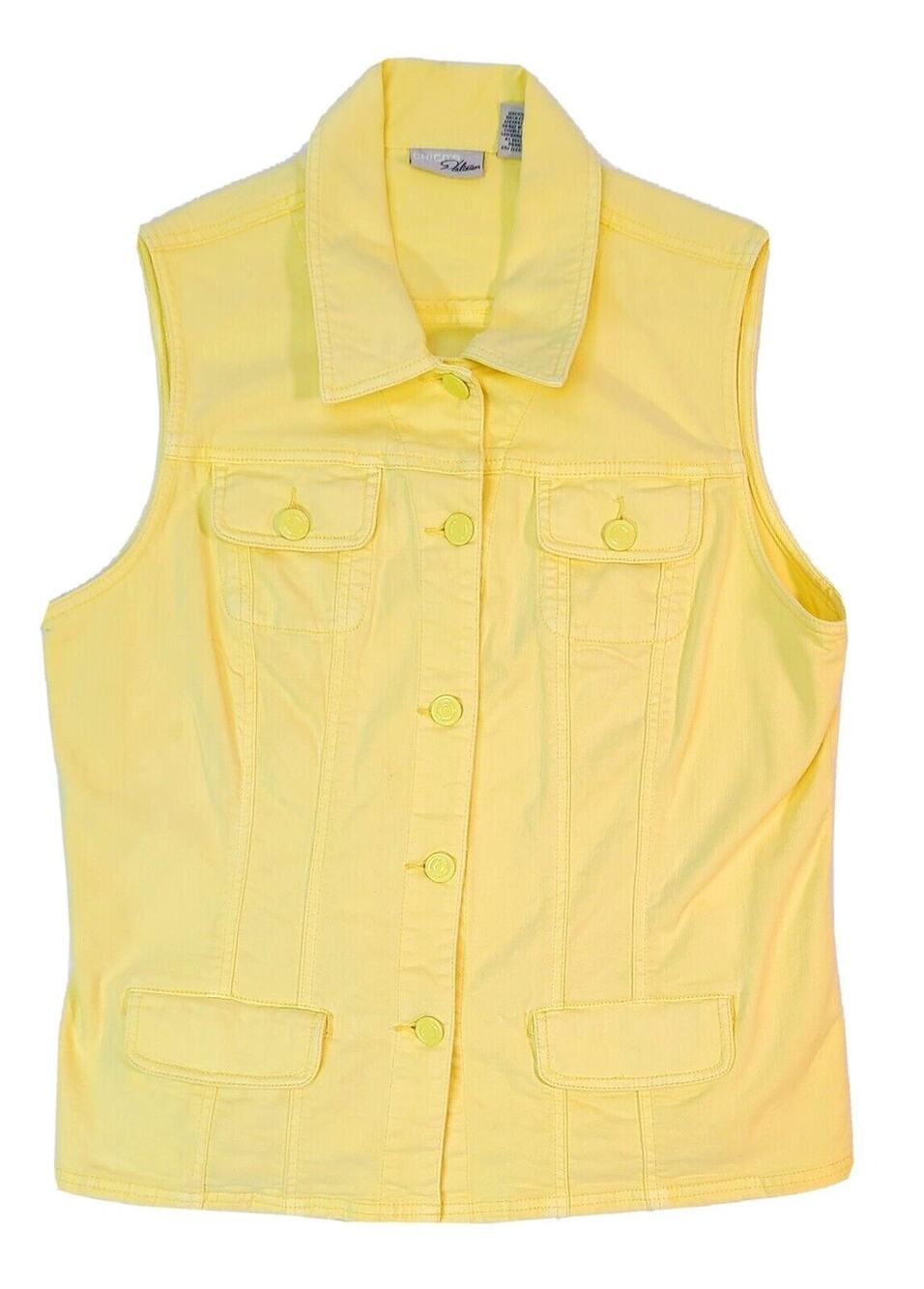 Chico's Platinum Women's Size 2 (Large 12) Yellow Button Up Vest, 4 Pockets